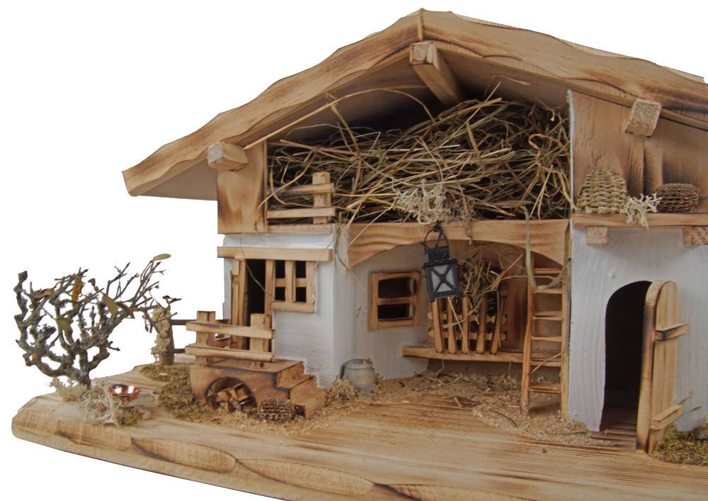 Wundervolle Weihnachtskrippe Neunhof inkl. 12-tlg. Krippenfiguren Set K 650-9, Maße: ca. 58 x 25 x 25 cm